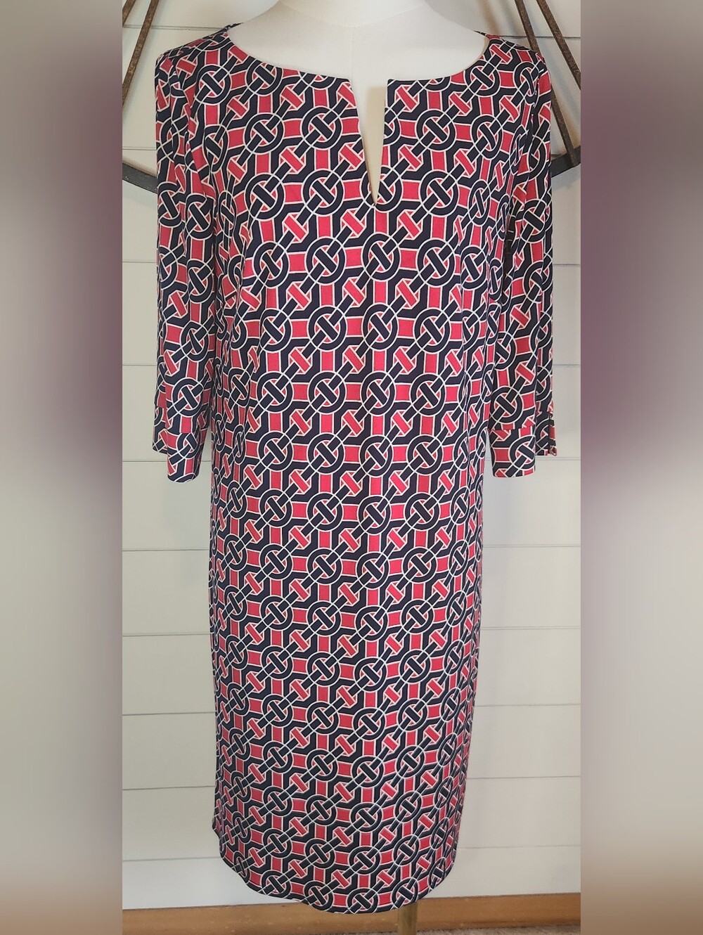 Laundry by Design Red/Blue Geometric Stretch Dress - Size 8